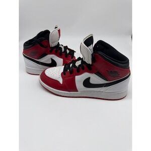 Air Jordan 1 Mid White Red Black 554725‑173 Size 7Y Youth Sneakers